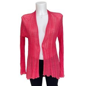 EILEEN FISHER Pink LINEN/ SILK See thru open front knit cardigan‎ size small